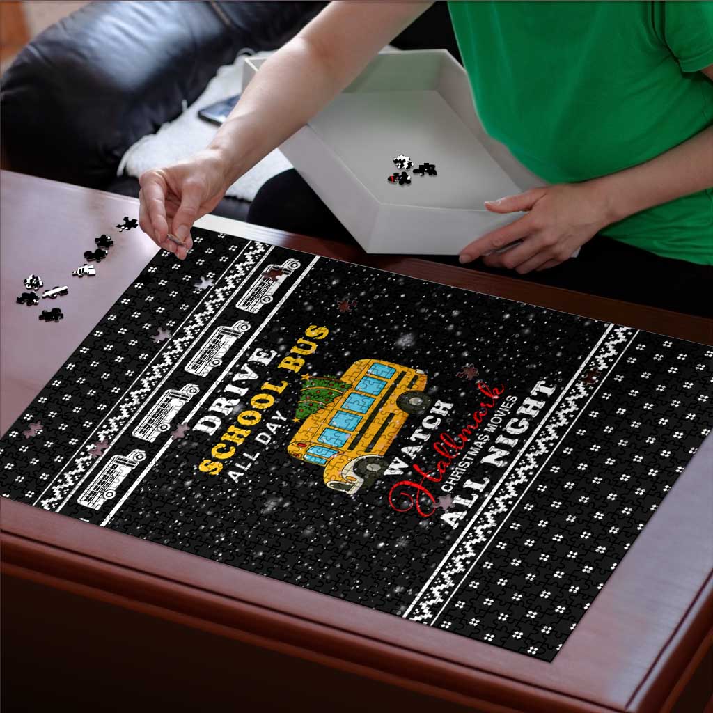School Bus All Day Christmas Puzzle Xmas Holiday Patterns - Wonder Print Shop