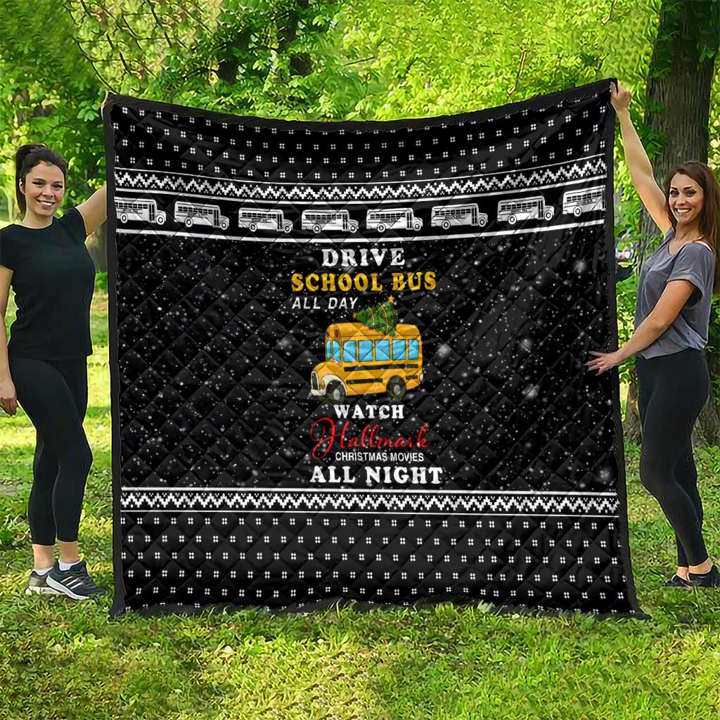School Bus All Day Christmas Quilt Xmas Holiday Patterns - Wonder Print Shop