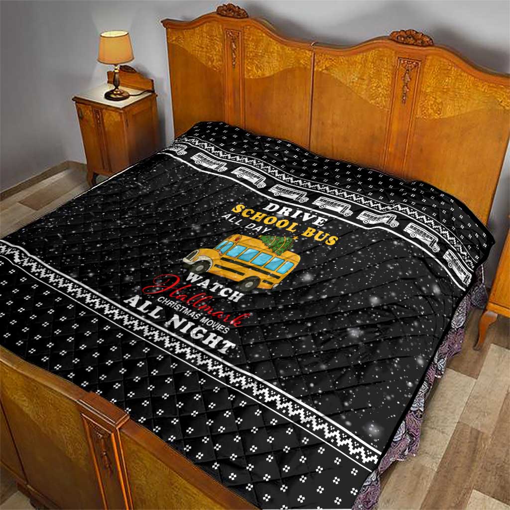 School Bus All Day Christmas Quilt Xmas Holiday Patterns - Wonder Print Shop
