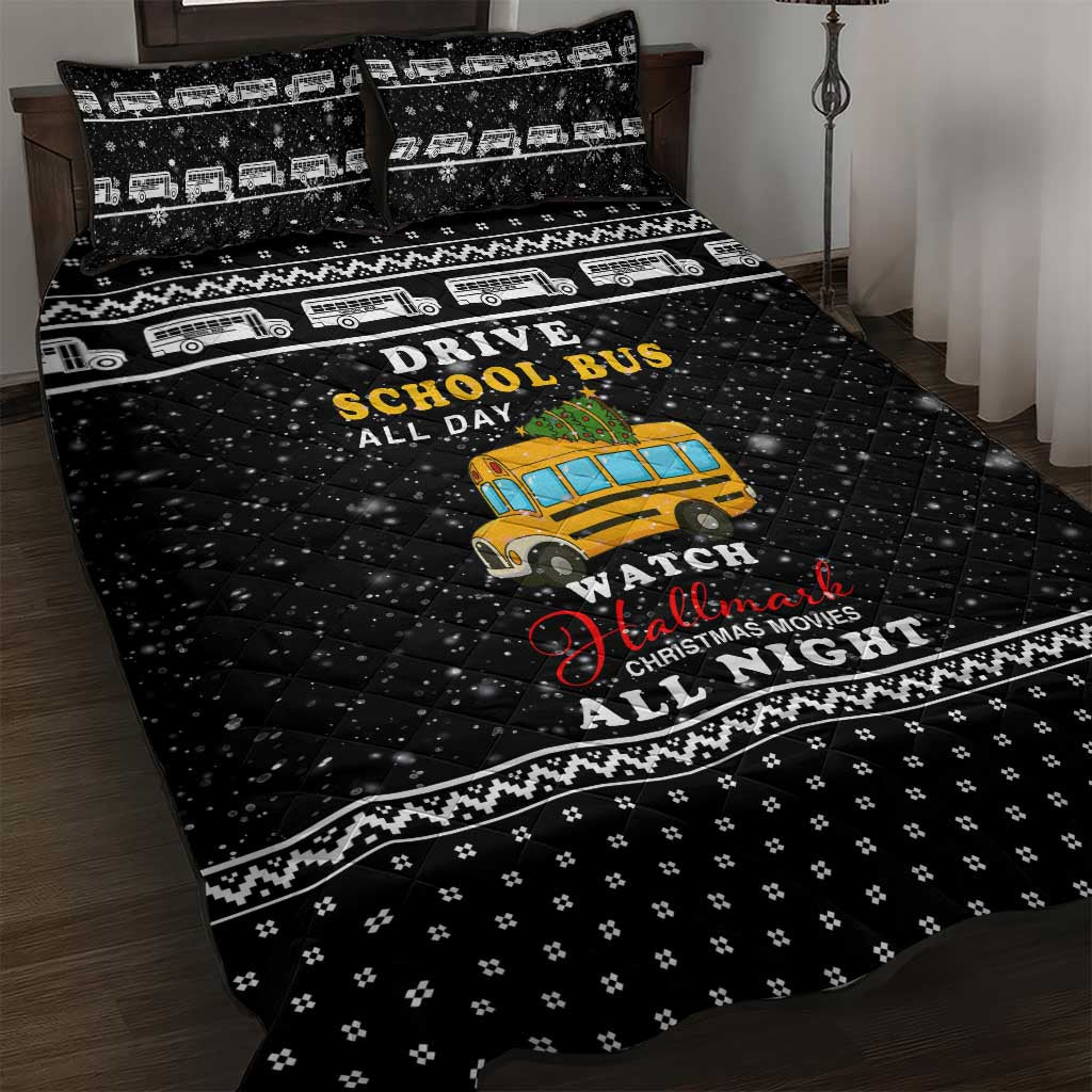School Bus All Day Christmas Quilt Bed Set Xmas Holiday Patterns - Wonder Print Shop