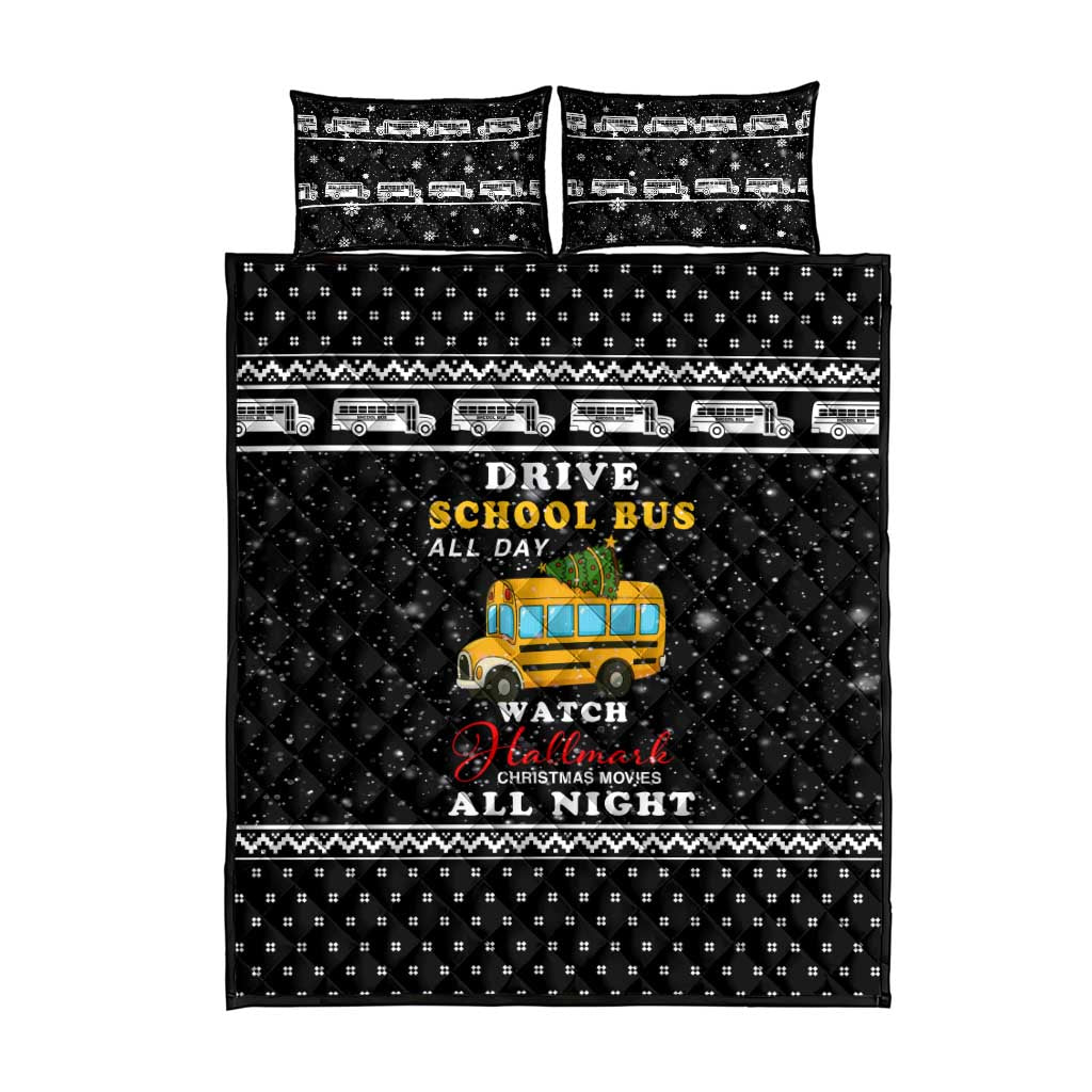 School Bus All Day Christmas Quilt Bed Set Xmas Holiday Patterns - Wonder Print Shop