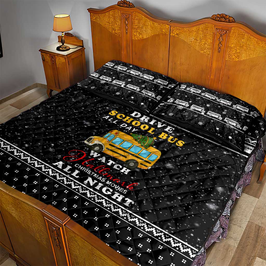 School Bus All Day Christmas Quilt Bed Set Xmas Holiday Patterns - Wonder Print Shop