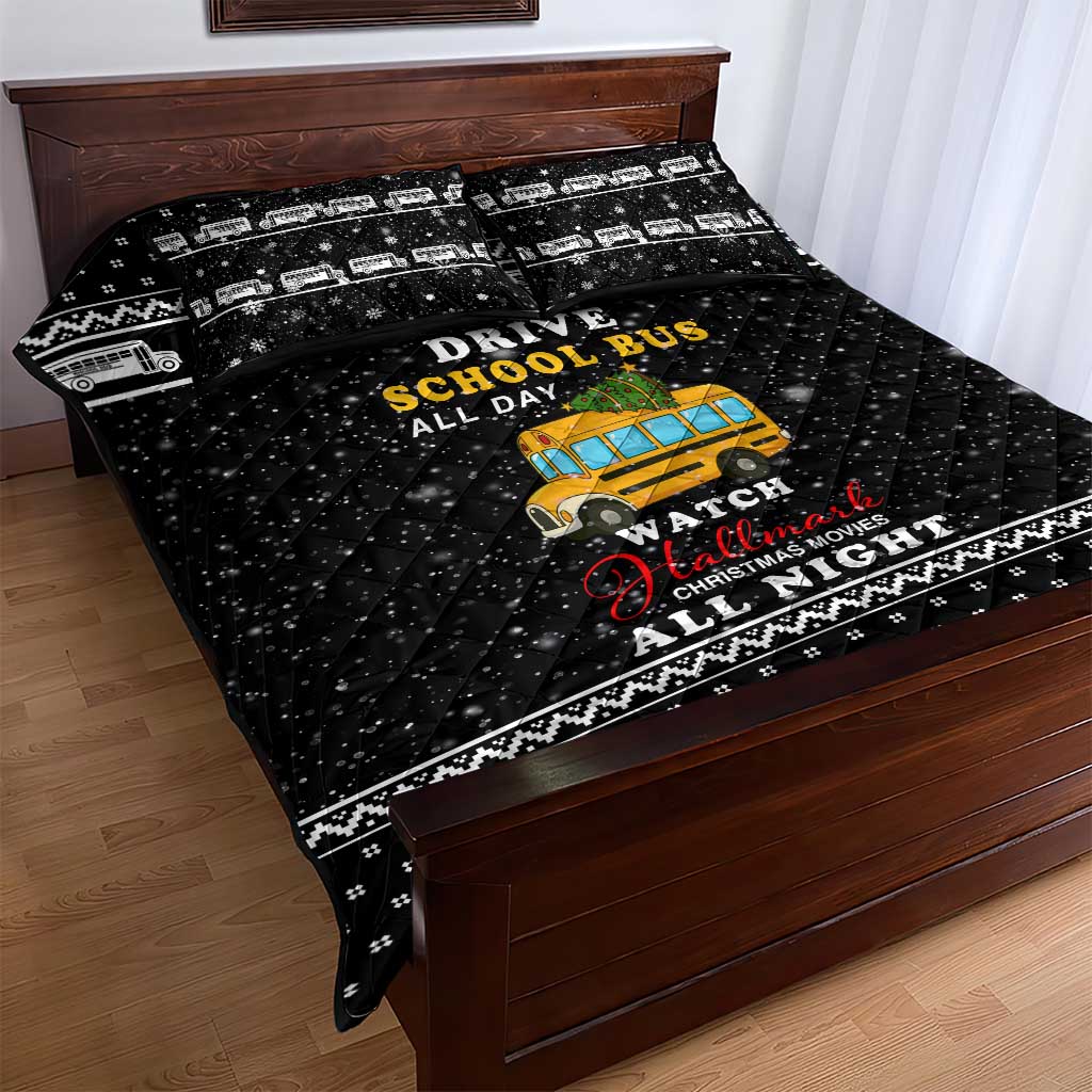 School Bus All Day Christmas Quilt Bed Set Xmas Holiday Patterns - Wonder Print Shop