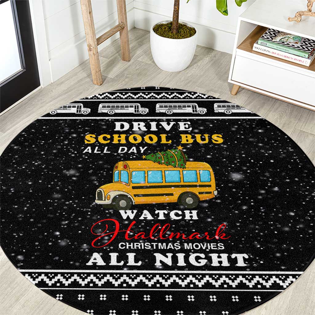 School Bus All Day Christmas Round Carpet Xmas Holiday Patterns - Wonder Print Shop