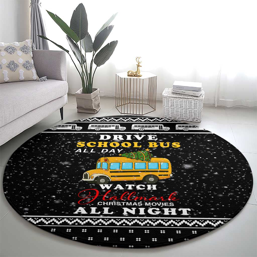 School Bus All Day Christmas Round Carpet Xmas Holiday Patterns - Wonder Print Shop