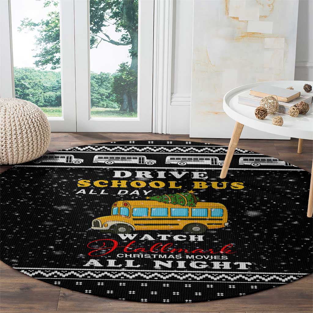School Bus All Day Christmas Round Carpet Xmas Holiday Patterns - Wonder Print Shop