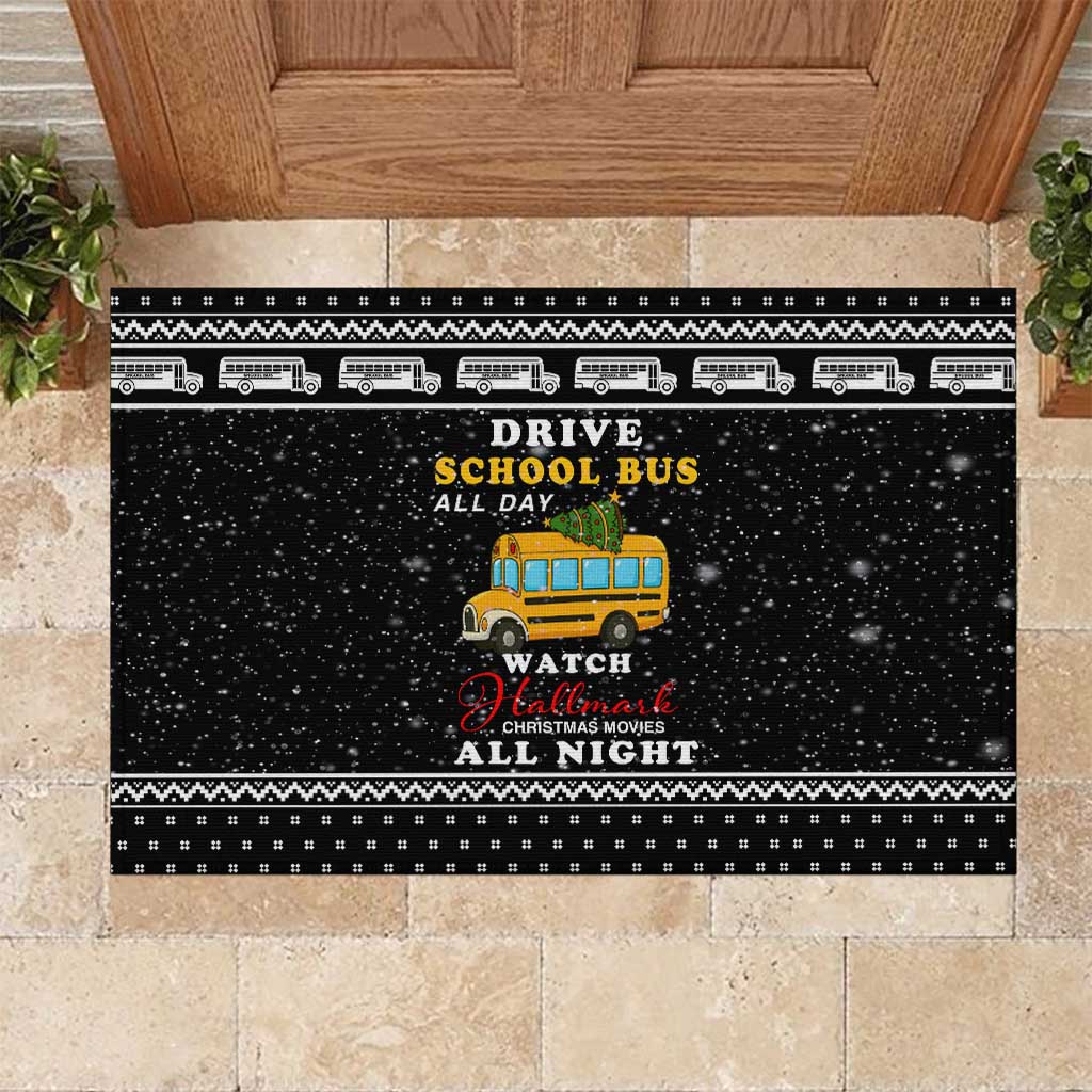 School Bus All Day Christmas Rubber Doormat Xmas Holiday Patterns - Wonder Print Shop