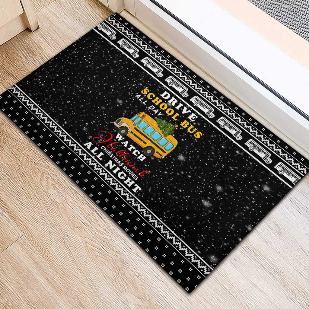 School Bus All Day Christmas Rubber Doormat Xmas Holiday Patterns - Wonder Print Shop