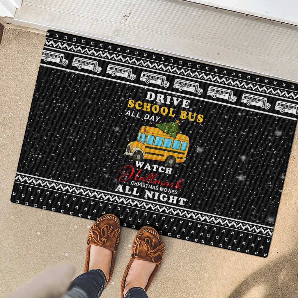 School Bus All Day Christmas Rubber Doormat Xmas Holiday Patterns - Wonder Print Shop