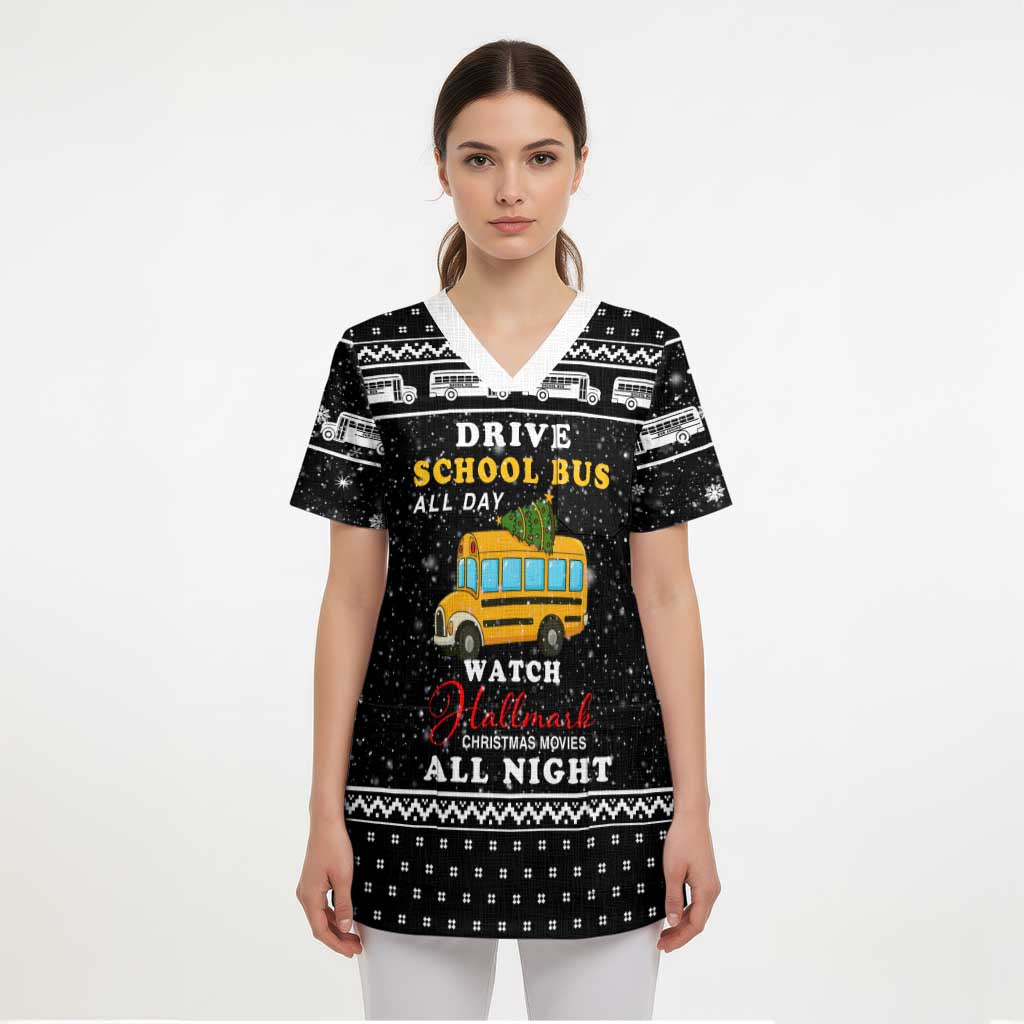 School Bus All Day Christmas Scrub Top Xmas Holiday Patterns - Wonder Print Shop