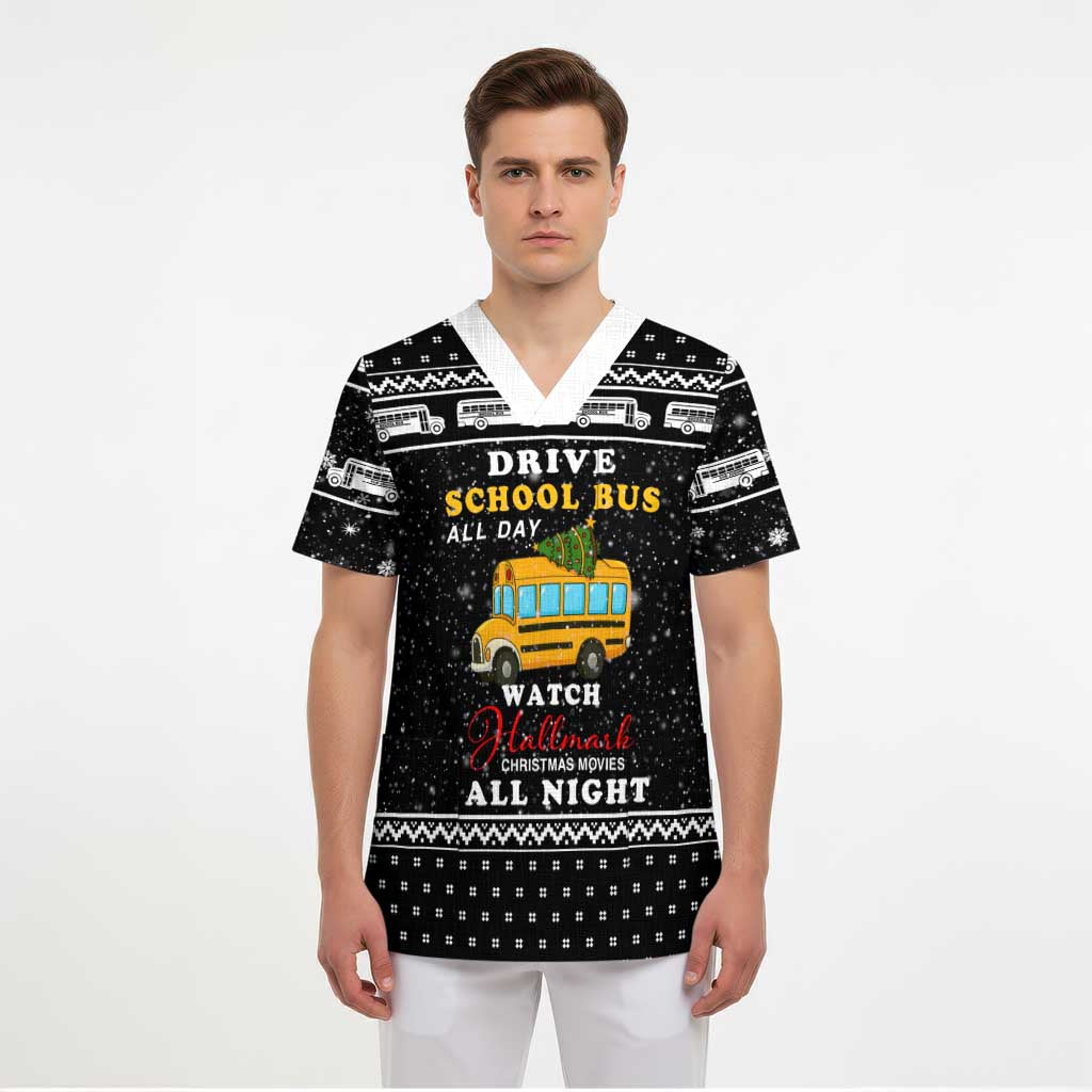 School Bus All Day Christmas Scrub Top Xmas Holiday Patterns - Wonder Print Shop