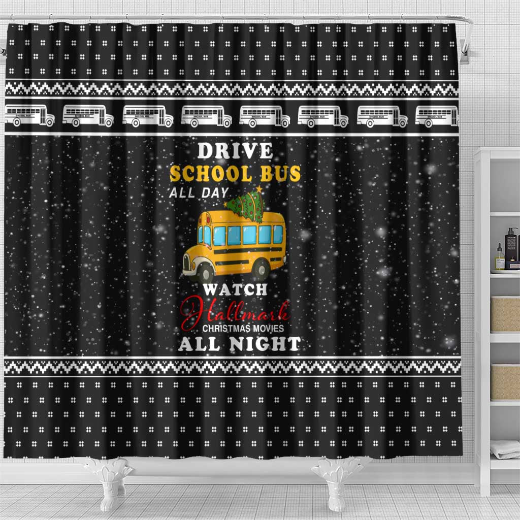 School Bus All Day Christmas Shower Curtain Xmas Holiday Patterns - Wonder Print Shop