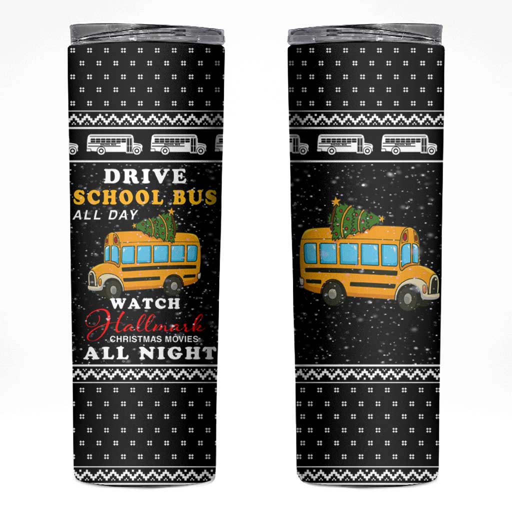 School Bus All Day Christmas Skinny Tumbler Xmas Holiday Patterns - Wonder Print Shop