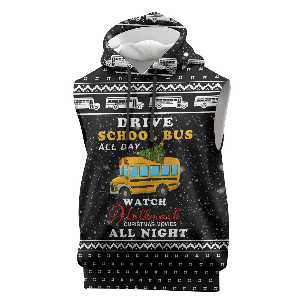 School Bus All Day Christmas Sleeveless Hoodie Xmas Holiday Patterns - Wonder Print Shop