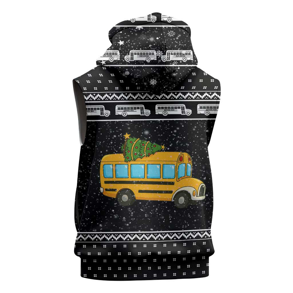 School Bus All Day Christmas Sleeveless Hoodie Xmas Holiday Patterns - Wonder Print Shop