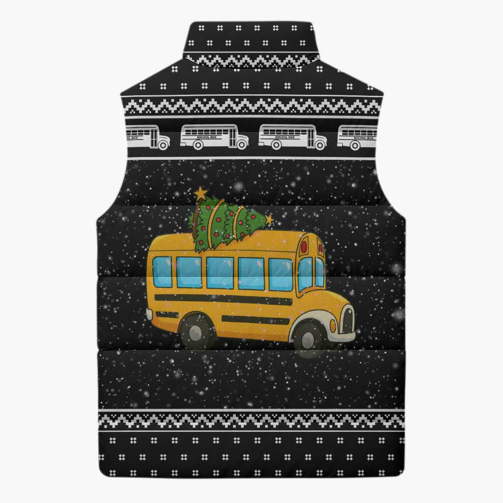 School Bus All Day Christmas Sleeveless Puffer Jacket Xmas Holiday Patterns - Wonder Print Shop