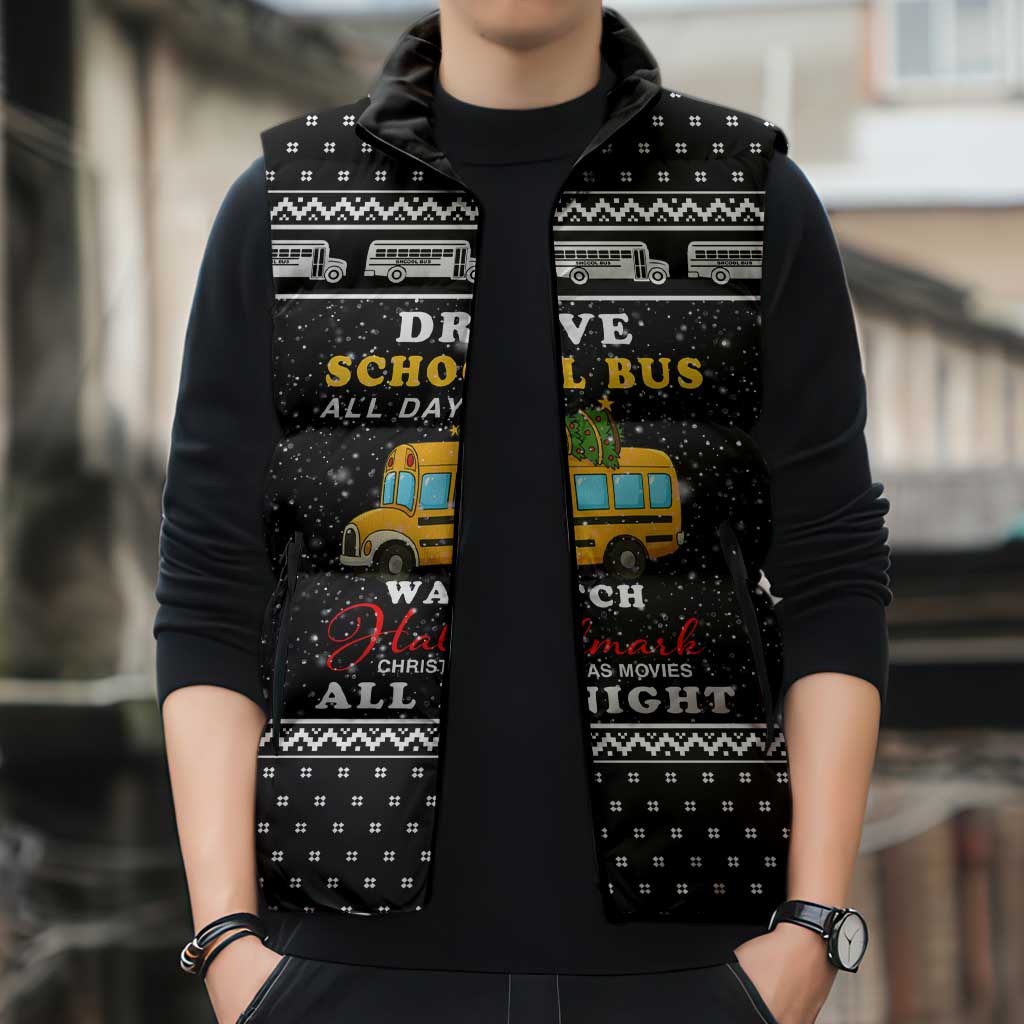 School Bus All Day Christmas Sleeveless Puffer Jacket Xmas Holiday Patterns - Wonder Print Shop