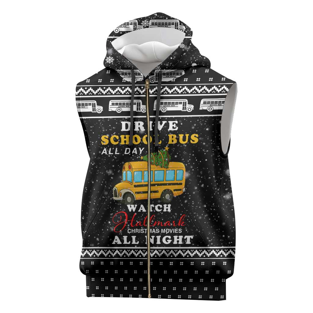 School Bus All Day Christmas Sleeveless Zip Hoodie Xmas Holiday Patterns - Wonder Print Shop