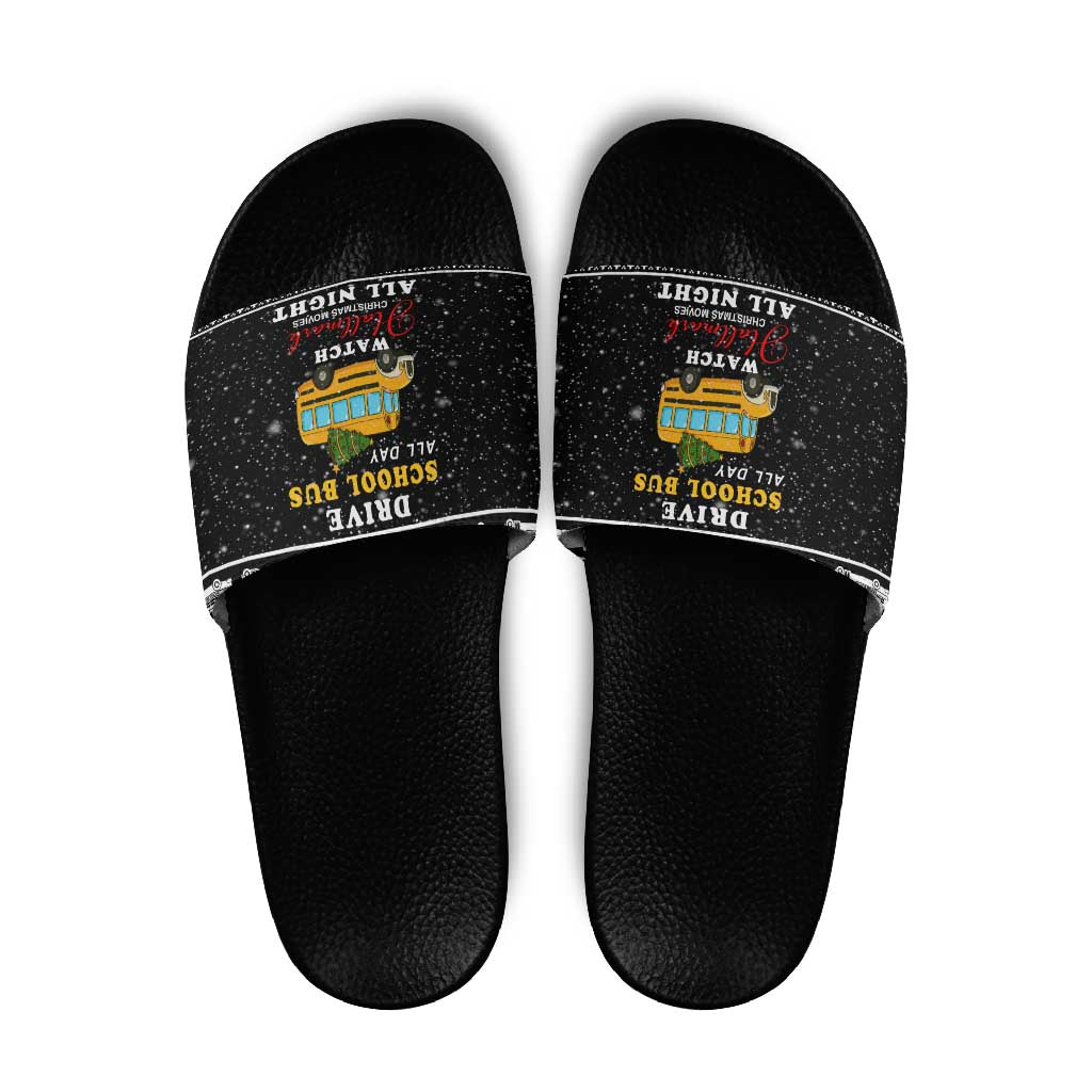 School Bus All Day Christmas Slide Sandals Xmas Holiday Patterns - Wonder Print Shop