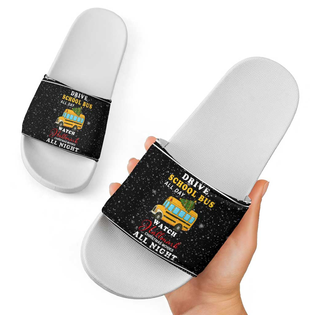 School Bus All Day Christmas Slide Sandals Xmas Holiday Patterns - Wonder Print Shop