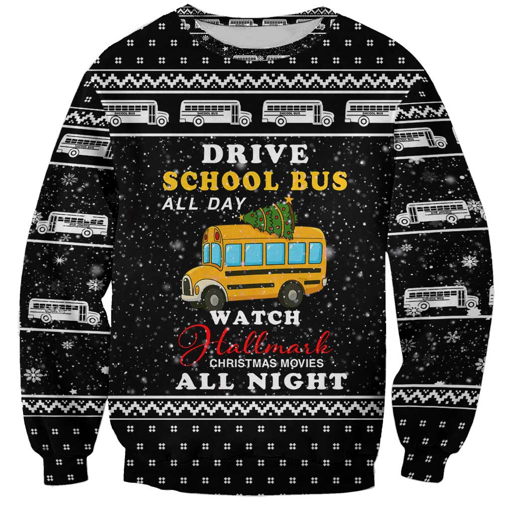 School Bus All Day Christmas Sweatshirt Xmas Holiday Patterns - Wonder Print Shop