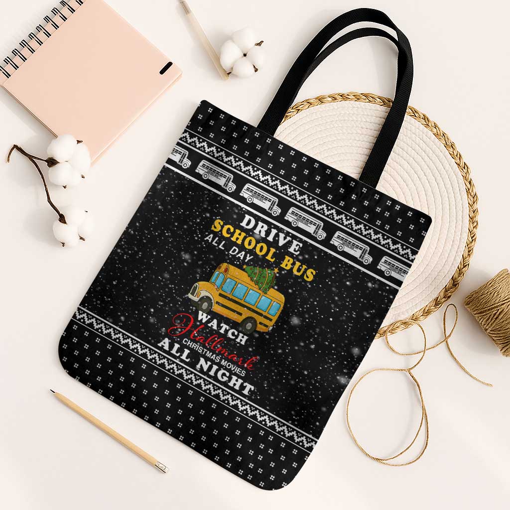 School Bus All Day Christmas Tote Bag Xmas Holiday Patterns - Wonder Print Shop