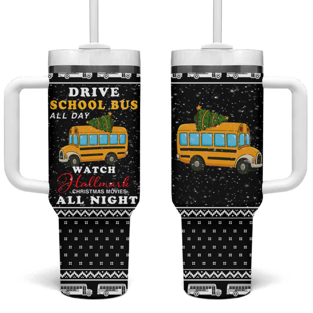 School Bus All Day Christmas Tumbler With Handle Xmas Holiday Patterns - Wonder Print Shop