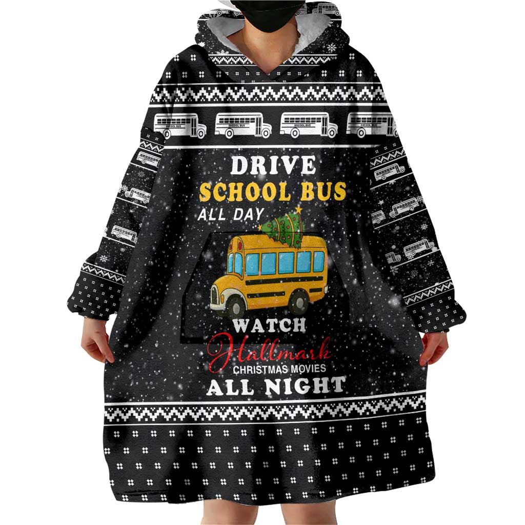School Bus All Day Christmas Wearable Blanket Hoodie Xmas Holiday Patterns - Wonder Print Shop