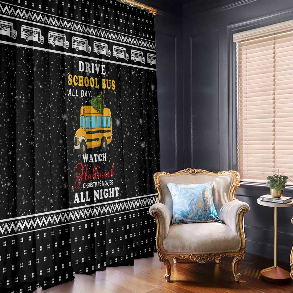 School Bus All Day Christmas Window Curtain Xmas Holiday Patterns - Wonder Print Shop