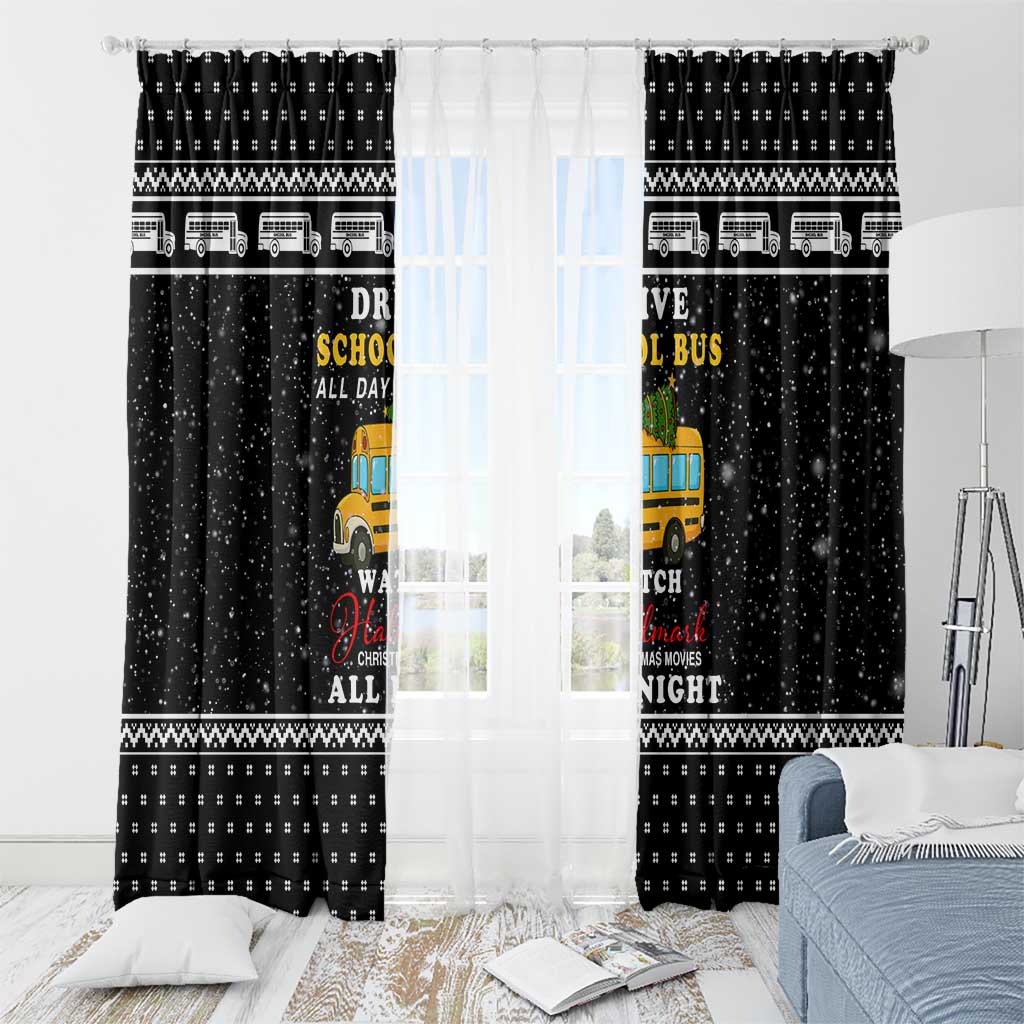 School Bus All Day Christmas Window Curtain Xmas Holiday Patterns - Wonder Print Shop
