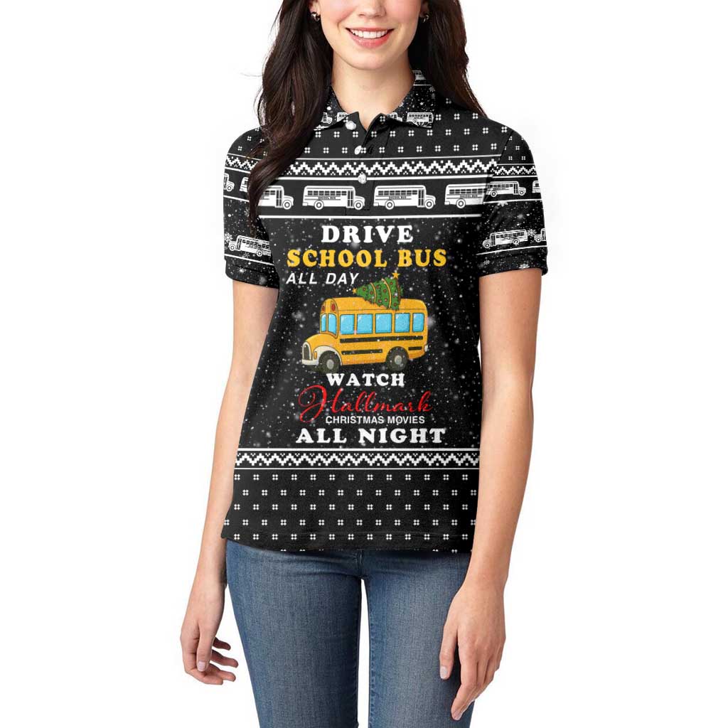School Bus All Day Christmas Women Polo Shirt Xmas Holiday Patterns - Wonder Print Shop