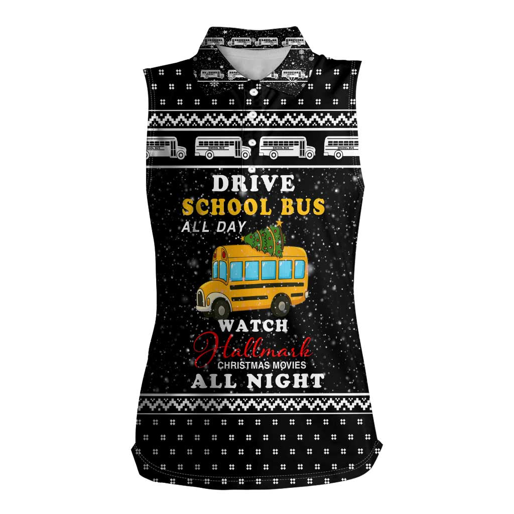 School Bus All Day Christmas Women Sleeveless Polo Shirt Xmas Holiday Patterns - Wonder Print Shop