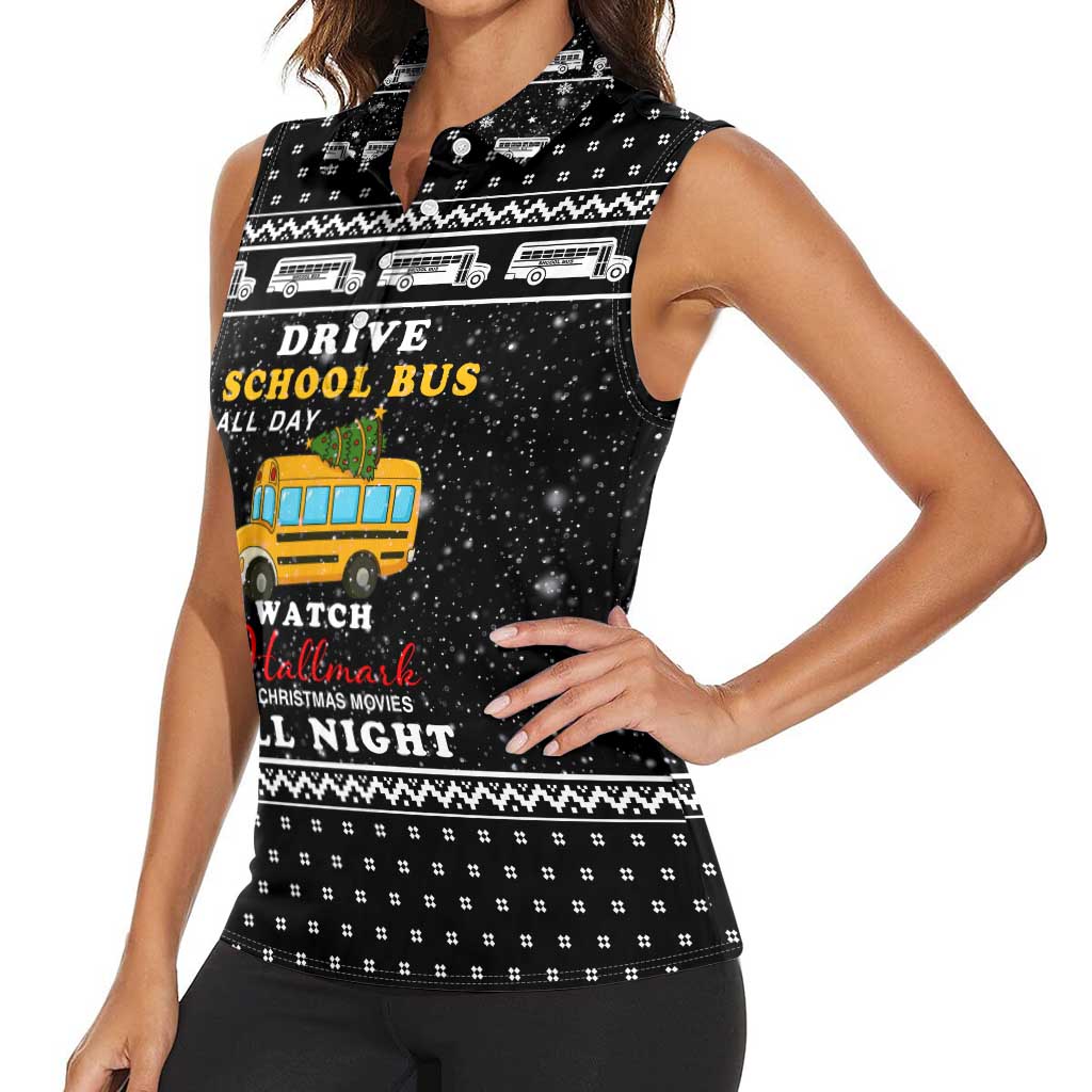 School Bus All Day Christmas Women Sleeveless Polo Shirt Xmas Holiday Patterns - Wonder Print Shop