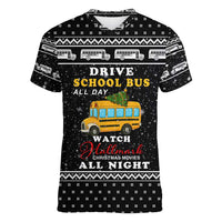 School Bus All Day Christmas Women V-Neck T-Shirt Xmas Holiday Patterns - Wonder Print Shop