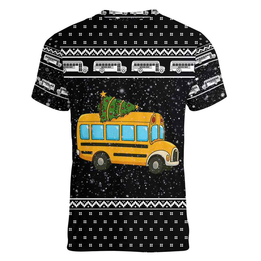 School Bus All Day Christmas Women V-Neck T-Shirt Xmas Holiday Patterns - Wonder Print Shop