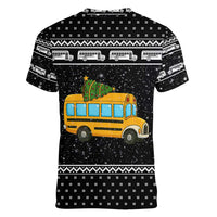 School Bus All Day Christmas Women V-Neck T-Shirt Xmas Holiday Patterns - Wonder Print Shop