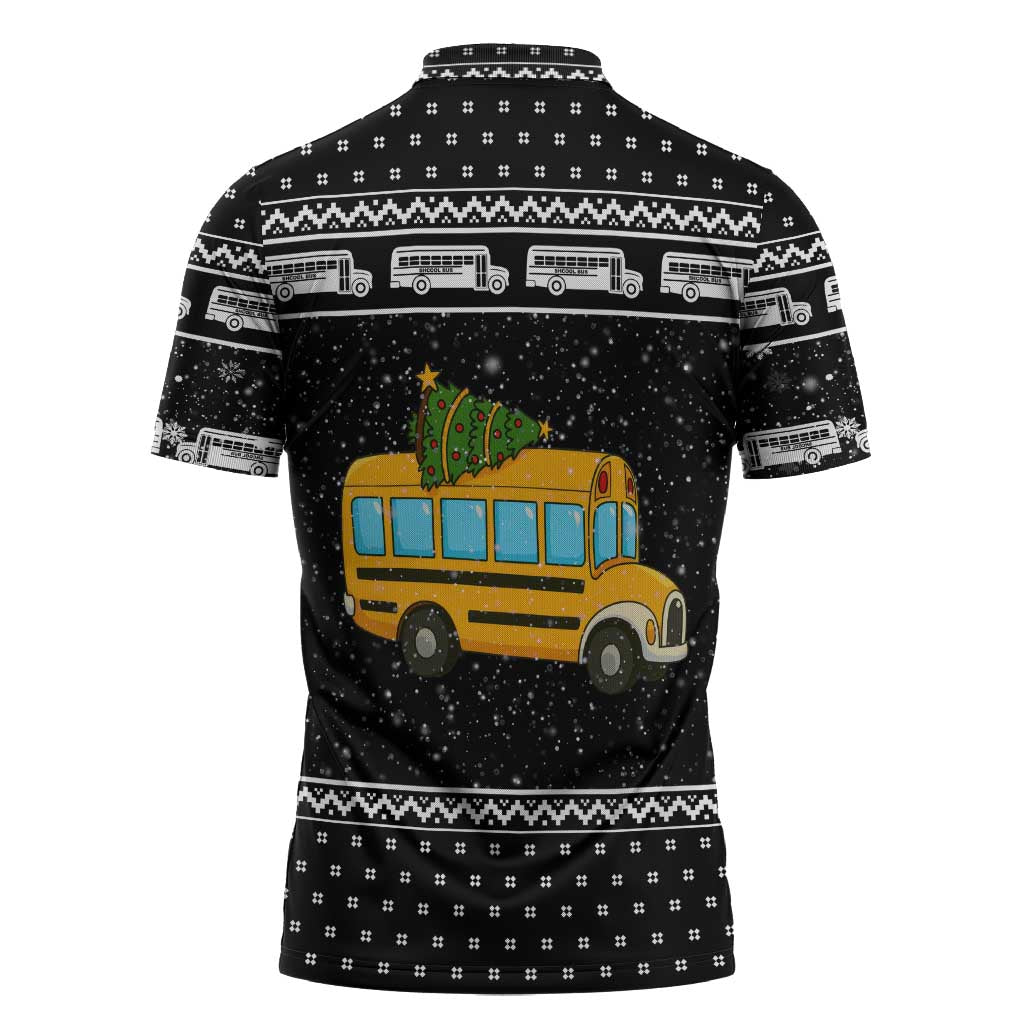 School Bus All Day Christmas Zipper Polo Shirt Xmas Holiday Patterns - Wonder Print Shop