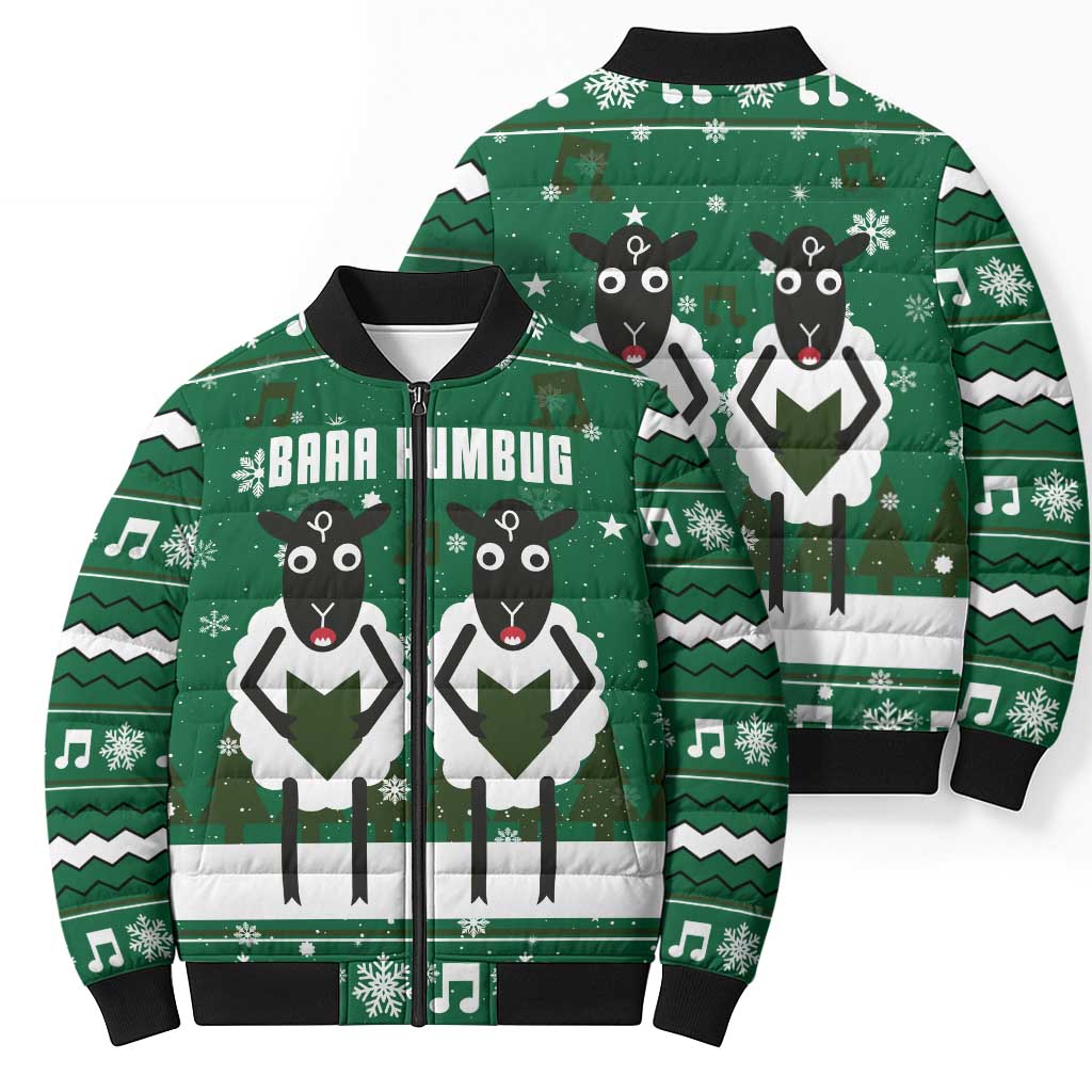Sheep Baaa Humbug Christmas Bomber Puffer Jacket Xmas Holiday Patterns - Wonder Print Shop