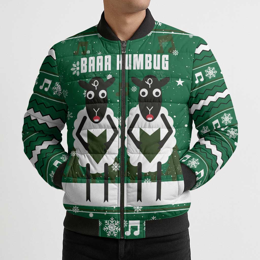 Sheep Baaa Humbug Christmas Bomber Puffer Jacket Xmas Holiday Patterns - Wonder Print Shop