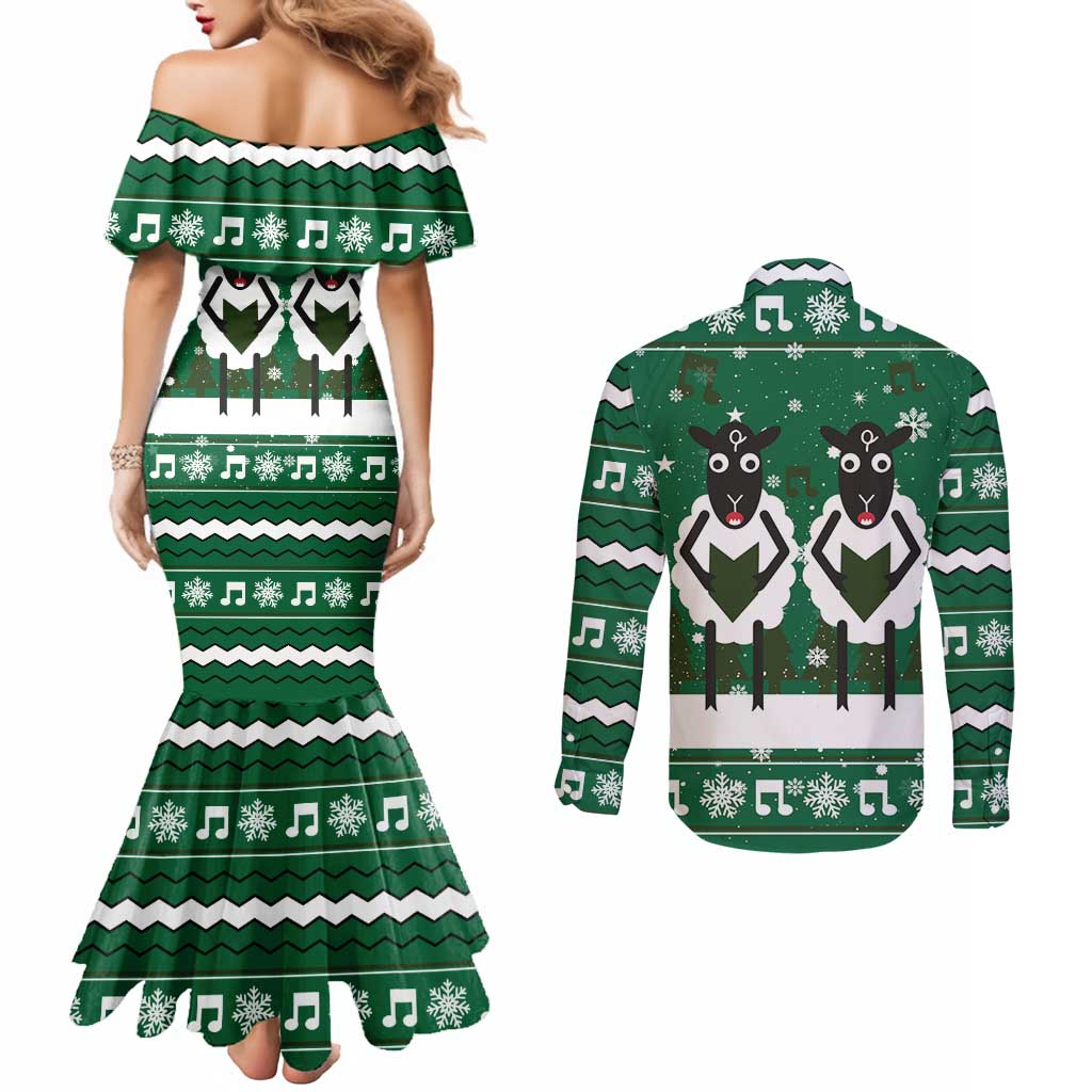 Sheep Baaa Humbug Christmas Couples Matching Mermaid Dress and Long Sleeve Button Shirt Xmas Holiday Patterns - Wonder Print Shop