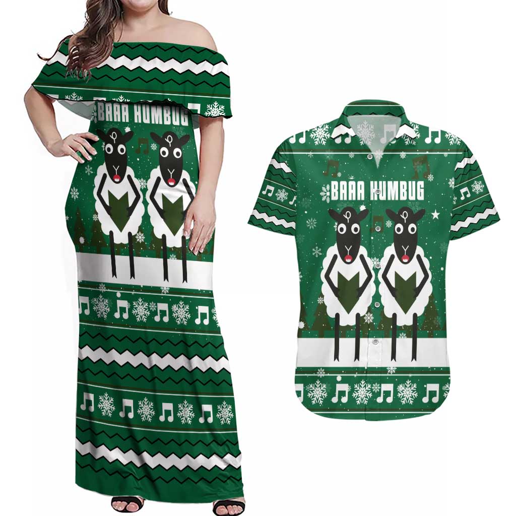 Sheep Baaa Humbug Christmas Couples Matching Off Shoulder Maxi Dress and Hawaiian Shirt Xmas Holiday Patterns - Wonder Print Shop