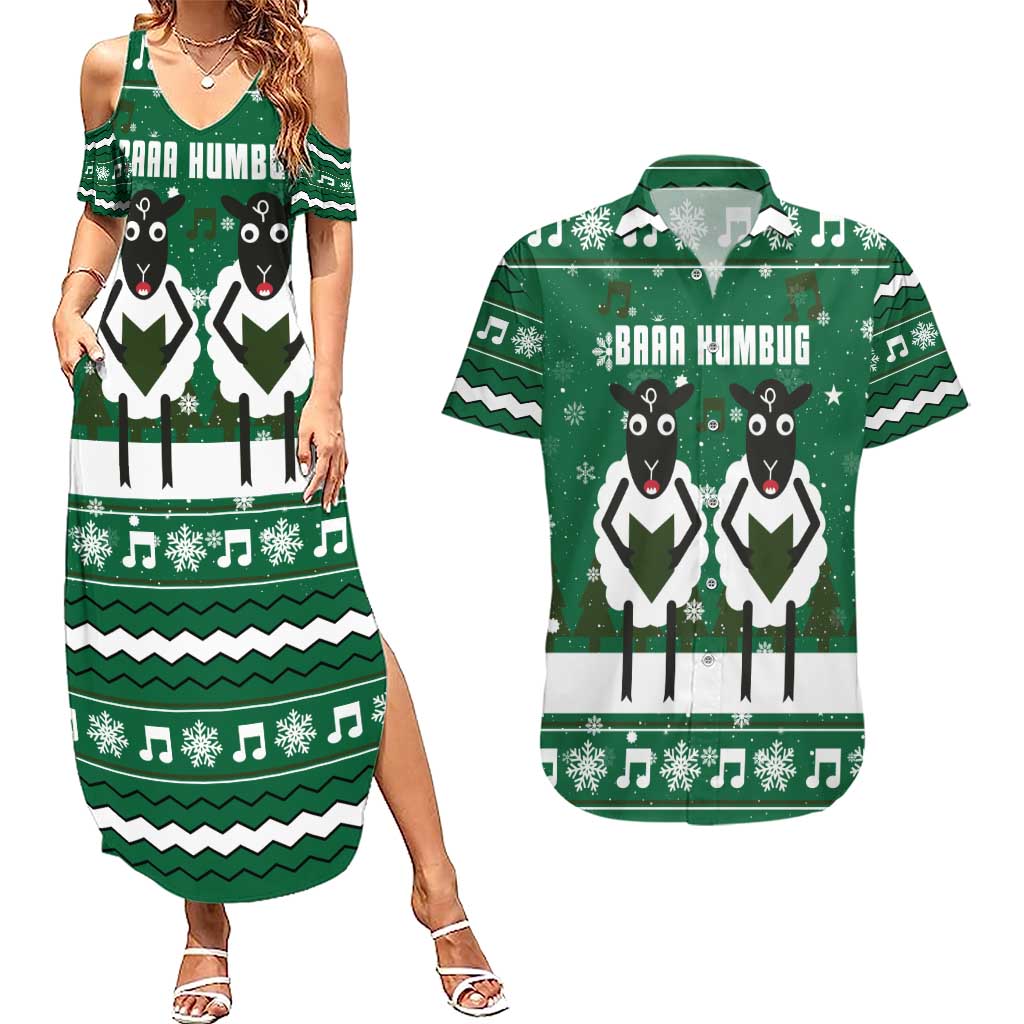 Sheep Baaa Humbug Christmas Couples Matching Summer Maxi Dress and Hawaiian Shirt Xmas Holiday Patterns - Wonder Print Shop