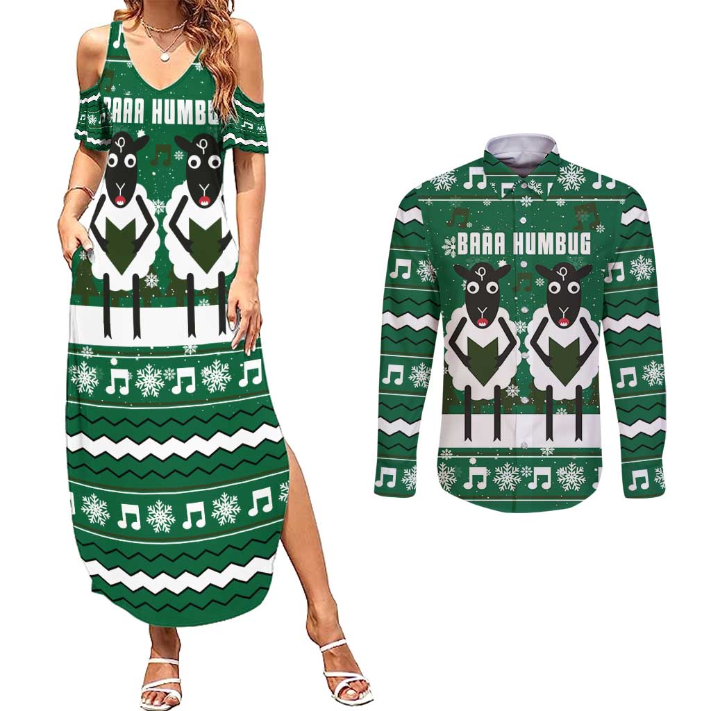 Sheep Baaa Humbug Christmas Couples Matching Summer Maxi Dress and Long Sleeve Button Shirt Xmas Holiday Patterns - Wonder Print Shop