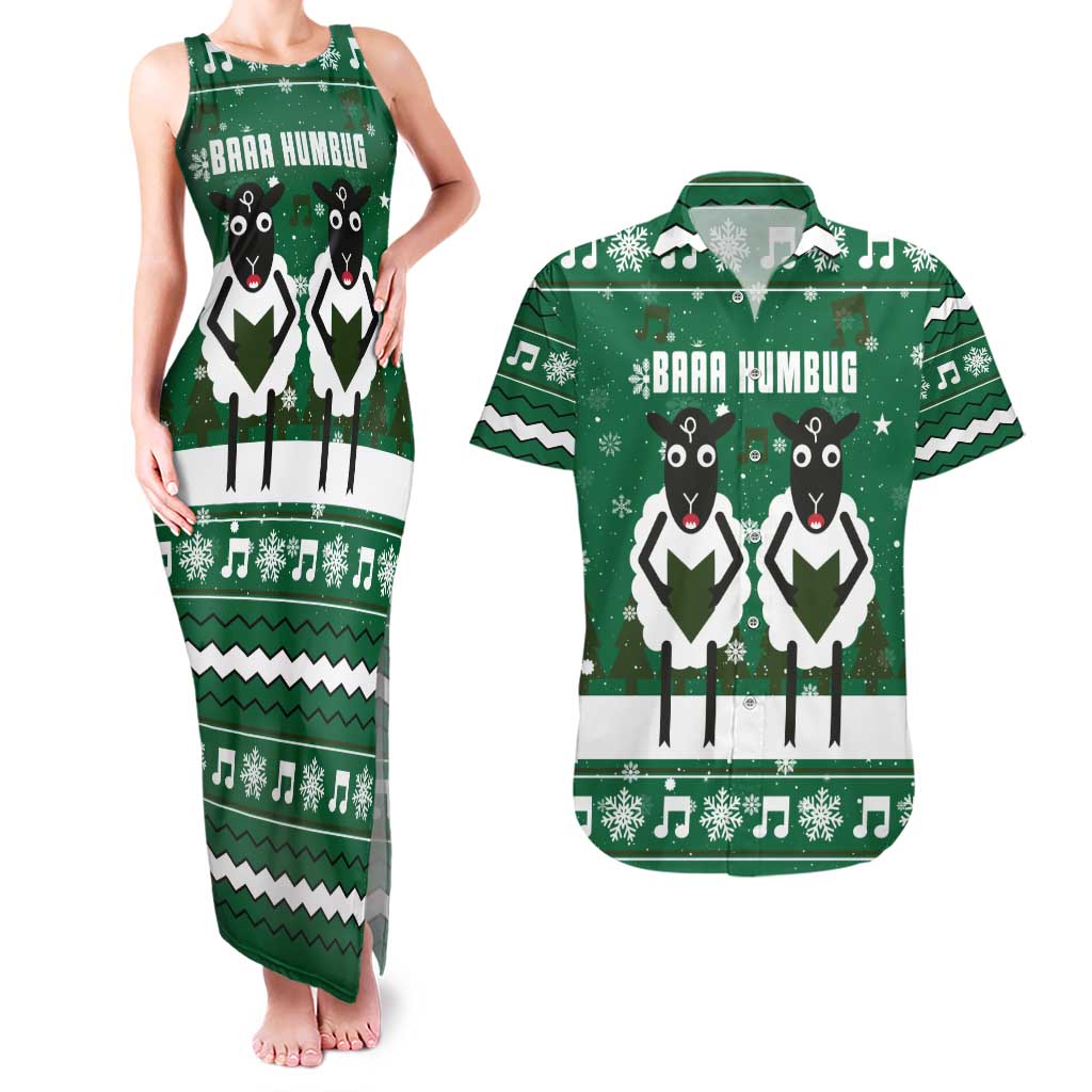 Sheep Baaa Humbug Christmas Couples Matching Tank Maxi Dress and Hawaiian Shirt Xmas Holiday Patterns - Wonder Print Shop