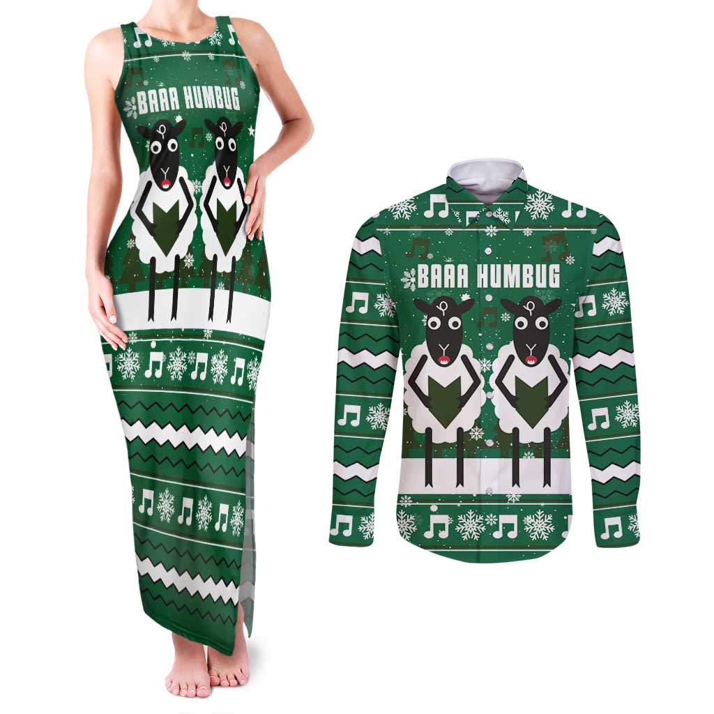 Sheep Baaa Humbug Christmas Couples Matching Tank Maxi Dress and Long Sleeve Button Shirt Xmas Holiday Patterns - Wonder Print Shop