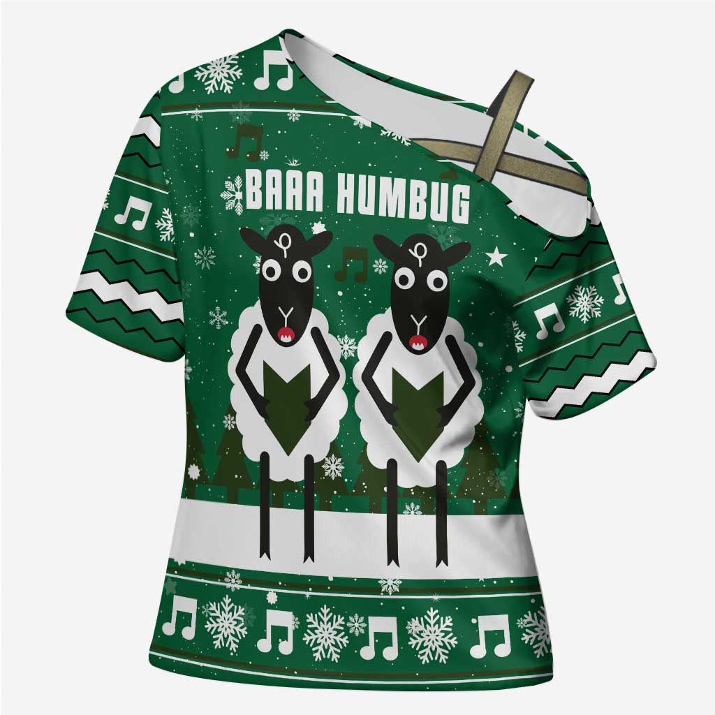 Sheep Baaa Humbug Christmas Cross Shoulder Shirt Xmas Holiday Patterns - Wonder Print Shop