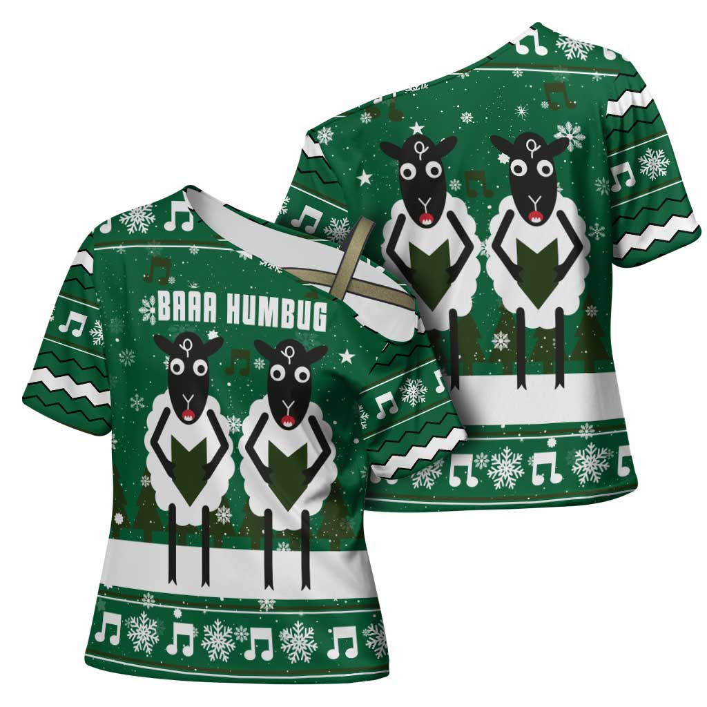 Sheep Baaa Humbug Christmas Cross Shoulder Shirt Xmas Holiday Patterns - Wonder Print Shop
