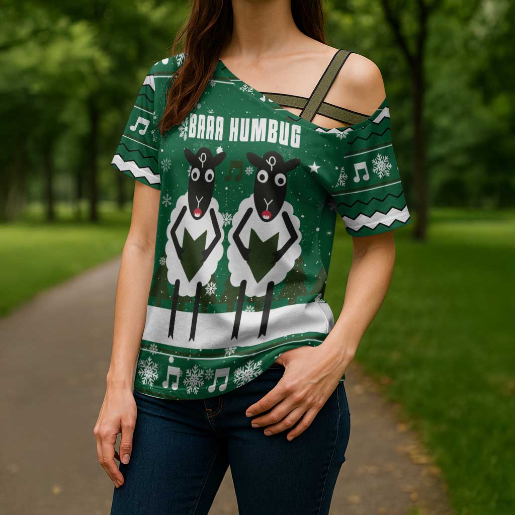 Sheep Baaa Humbug Christmas Cross Shoulder Shirt Xmas Holiday Patterns - Wonder Print Shop