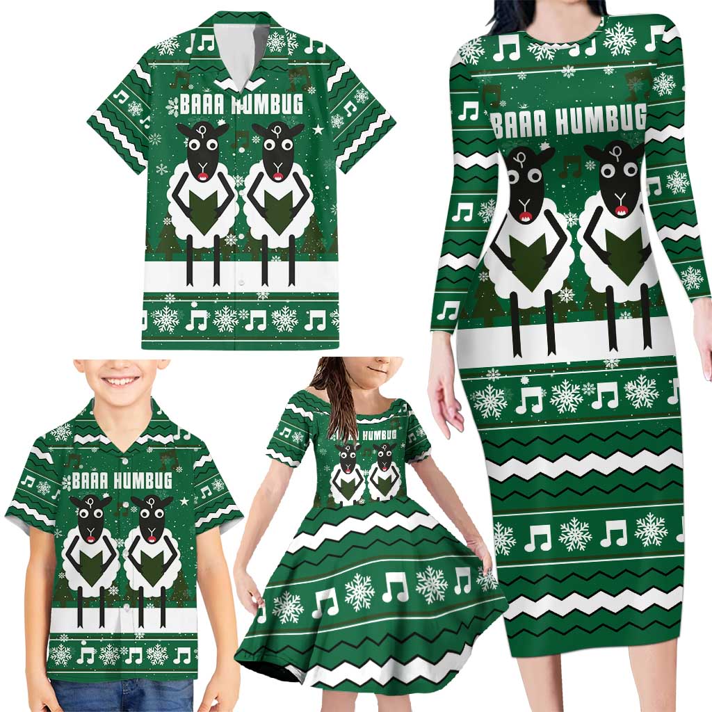 Sheep Baaa Humbug Christmas Family Matching Long Sleeve Bodycon Dress and Hawaiian Shirt Xmas Holiday Patterns - Wonder Print Shop