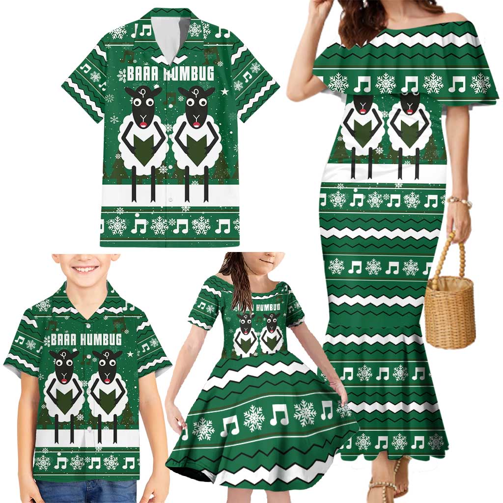 Sheep Baaa Humbug Christmas Family Matching Mermaid Dress and Hawaiian Shirt Xmas Holiday Patterns - Wonder Print Shop